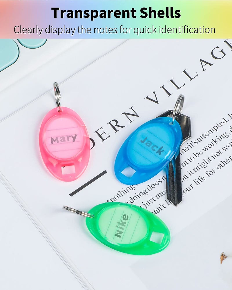 Uniclife 24 Pack Oval Key Tags Colorful Tough Plastic Key Chain Tags with Ruled Paper Labels Clear Windows and Split Rings Sturdy Item Identifiers, 8 Colors - Image 4